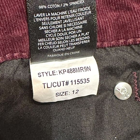 KUT FROM THE KLOTH pants women Size 12 Diana Skinny Corduroy Jeans  burgundy red - Picture 13 of 16